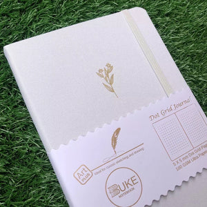 New 180 GSM Dot-Grid Journal by Buke Notebooks - White Wheat Flowers