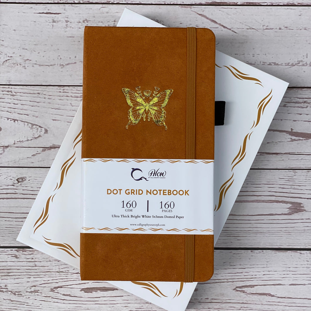 Velvet Dijon Butterfly Traveler’s Size Dot Grid 160 GSM, 160 pages Notebook by Alon Notebooks